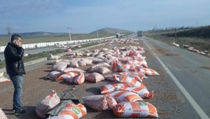 Son Dakika…..Afyonkarahisar’da kaza yapan araçta bulunan yükü yağmaladılar