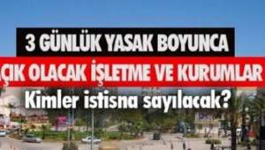 Arefe'den Bayramın son gününe kadar açık olacak İşyeri, İşletme Ve Kurumlar