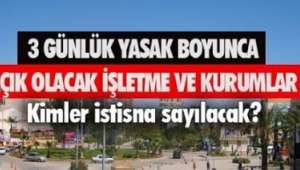 Sokağa çıkma kısıtlamasında Açık Olacak İşyeri, İşletme ve Kurumlar ile sokağa çıkabilecekler